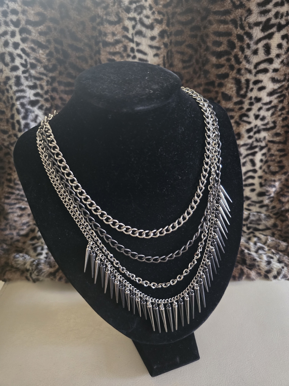 Multi-Layer Silver Spike Chain Necklace
